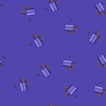Seamless pattern garden watering can metal cartoon vector Stock Illustration