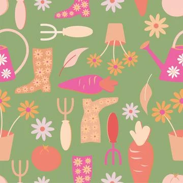 Seamless pattern gardening illustration Stock Illustration