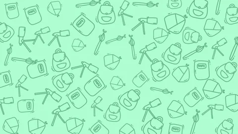 Seamless pattern of gardening tools and hats on grassy background Stock Footage 320334743