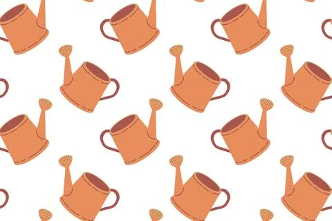 Seamless pattern with gardening tools and plants. Summer illustrations in fla Stock Illustration