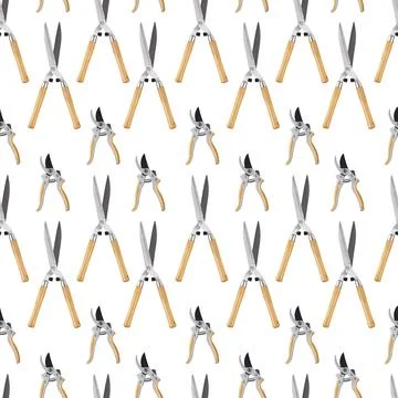 Seamless pattern with gardening tools and garden equipment, pruning shears .. Stock Photos