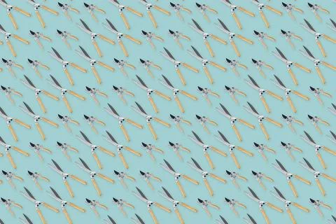 Seamless pattern with gardening tools and garden equipment, pruning shears .. Stock Photos
