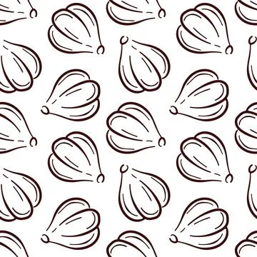 Seamless pattern of garlic bulb in line art style on white background. Ideal for Illustrazione stock