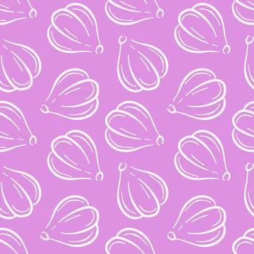 Seamless pattern of garlic bulb in line art style on pink background. Ideal for Illustrazione stock