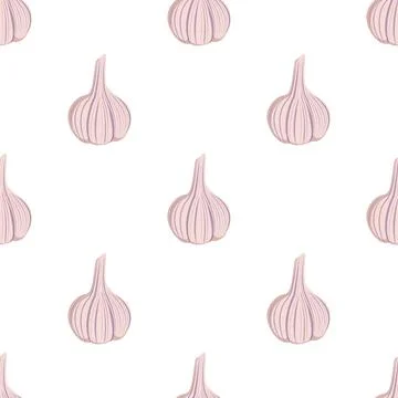 Seamless pattern with garlic. A cute print with spicy vegetables. Background for Illustrazione stock