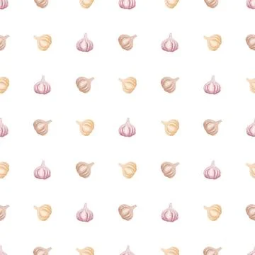 Seamless pattern with garlic. Organic food. Cartoon style. Vector illustration. Stock Illustration