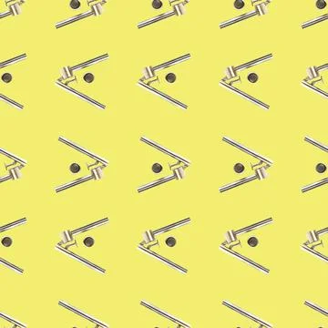 Seamless pattern from garlic press isolated on yellow flat lay Stock Photos