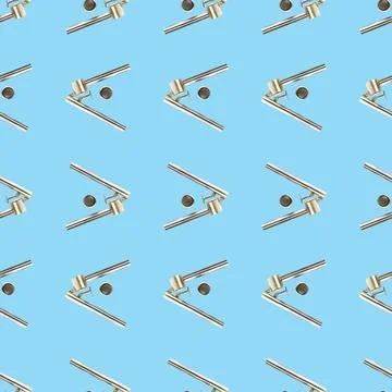 Seamless pattern from garlic press isolated on blue flat lay Stock Photos