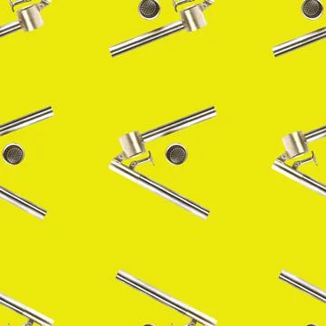 Seamless pattern from garlic press isolated on yellow flat lay Stock Photos