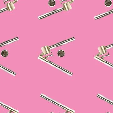 Seamless pattern from garlic press isolated on pink flat lay Stock Photos