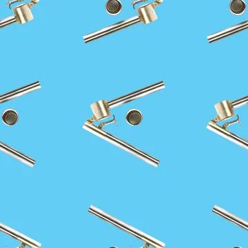 Seamless pattern from garlic press isolated on blue flat lay Stock Photos