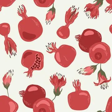 Seamless pattern with garnet, pomegranate, flowers Stock Illustration