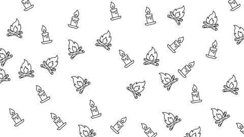 Seamless Pattern of Gas Stove Burners and Lighter Icons in Line Art Style Stock Footage 345539319