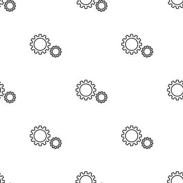 Seamless pattern with gear icon on white background. Settings symbol. Vector. Stock Illustration