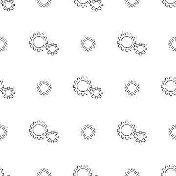Seamless pattern with gear icon on white background. Settings symbol. Vector. Stock Illustration