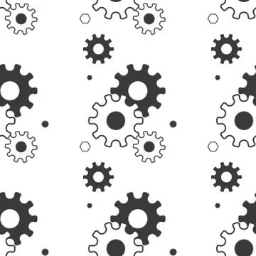 Seamless pattern with gears. Black and white thin line icons 스톡 일러스트