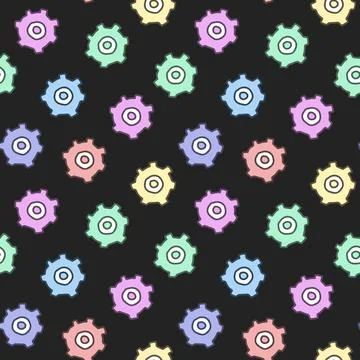 Seamless Pattern of Gears on Black Background. Concept of Cute Industrial Des Stock Illustration