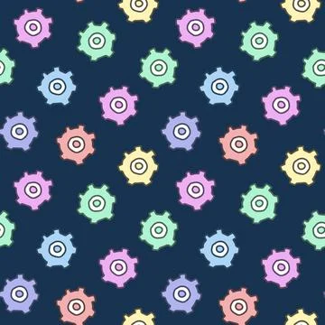 Seamless Pattern of Gears on Dark Blue Background. Concept of Cute Industrial Stock Illustration