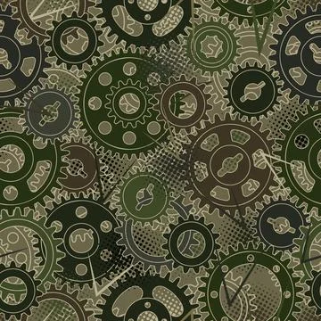 Seamless pattern with gears, halftone texture Stock Illustration