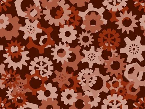 Seamless pattern of gears in steampunk and atompunk style. Jagged details, .. Illustrazione stock