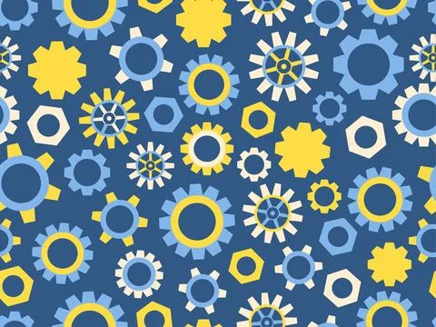 Seamless pattern of gears in steampunk and atompunk style. Jagged details, .. Illustrazione stock
