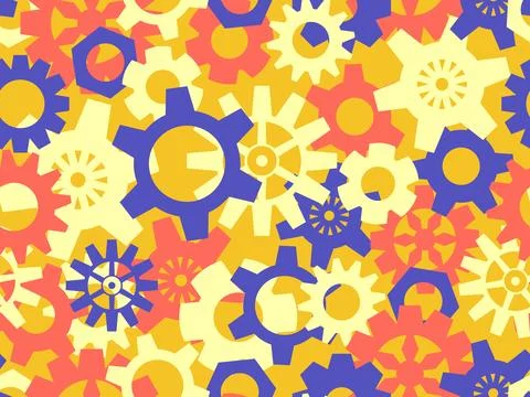 Seamless pattern of gears in steampunk and atompunk style. Jagged details, .. Illustrazione stock