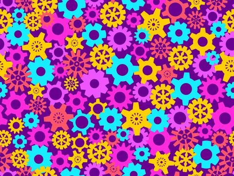 Seamless pattern of gears in steampunk and atompunk style. Geared parts, nu.. Illustrazione stock