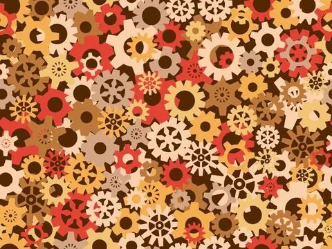 Seamless pattern of gears in steampunk and atompunk style. Jagged details, .. Illustrazione stock