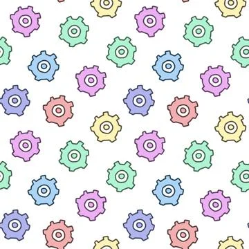 Seamless Pattern of Gears on White Background. Concept of Cute Industrial Des Illustrazione stock
