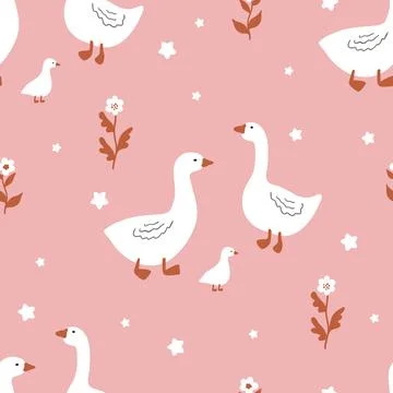 Seamless pattern of geese. Cute vector illustration in a simple hand drawn 库存插图