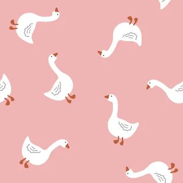 Seamless pattern of geese. Cute vector illustration in a simple hand drawn Illustrazione stock