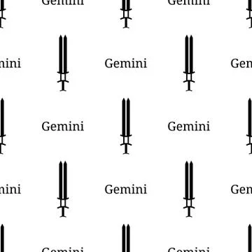 Seamless pattern with gemini zodiac sword sign. Black silhouette. Vector. Stock Illustration