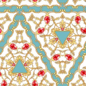 Seamless pattern with gems and gold Stock Illustration