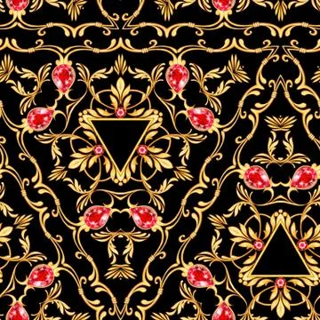 Seamless pattern with gems and gold Stock Illustration