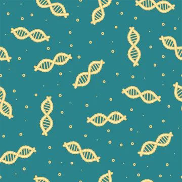Seamless pattern with genetic topic. Hand drawn DNA molecule in doodle style Stock Illustration