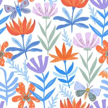 Seamless pattern with gentle abstract flowers. Modern floral shapes in past.. Stock Photos