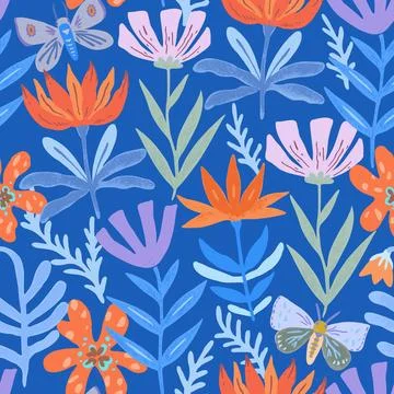 Seamless pattern with gentle abstract flowers. Modern floral shapes in past.. 스톡 사진
