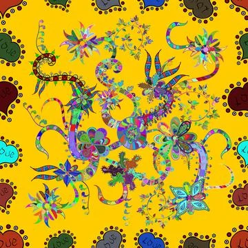 Seamless pattern Gentle, spring on blue, green and yellow colors. Watercolor pai Illustrazione stock