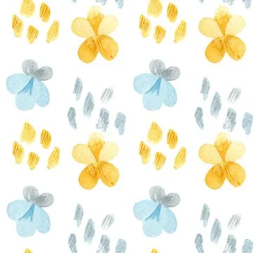 Seamless pattern with gently flowers. Floral print with abstract drops on a w Stock Illustration