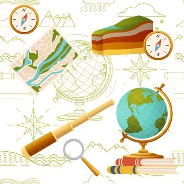 Seamless pattern Geography science courses online education concept or school Stock Illustration