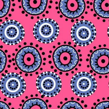 Seamless pattern with geometric aboriginal ornament. Ethnic tribal rounded color Stock Illustration