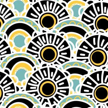 Seamless pattern with geometric aboriginal ornament. Ethnic tribal rounded color Illustrazione stock