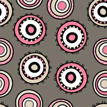 Seamless pattern with geometric aboriginal ornament. Ethnic tribal rounded color Stock Illustration