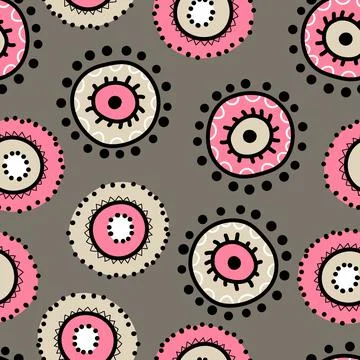 Seamless pattern with geometric aboriginal ornament. Ethnic tribal rounded color Stock Illustration