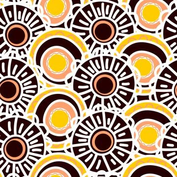 Seamless pattern with geometric aboriginal ornament. Ethnic tribal rounded color Stock Illustration