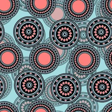 Seamless pattern with geometric aboriginal ornament. Ethnic tribal rounded color Stock Illustration