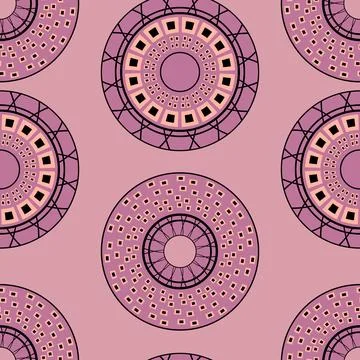 Seamless pattern with geometric aboriginal ornament. Ethnic tribal rounded color Stock Illustration