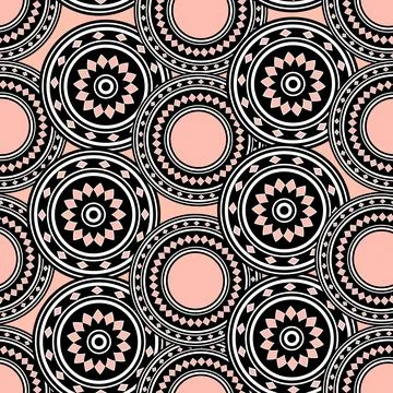 Seamless pattern with geometric aboriginal ornament. Ethnic tribal rounded color Stock Illustration