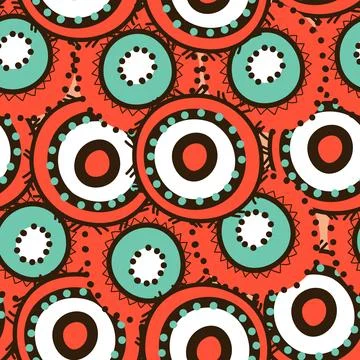 Seamless pattern with geometric aboriginal ornament. Ethnic tribal rounded color Stock Illustration