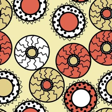 Seamless pattern with geometric aboriginal ornament. Ethnic tribal rounded color Stock Illustration